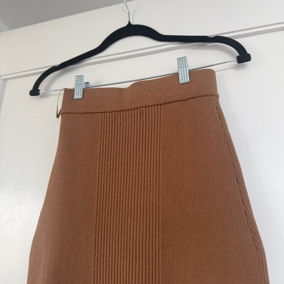 NWT Nicholas Mariana Midi Skirt In Nude Rib Knit Asymmetrical Crystal Fringe XS - Picture 10 of 10